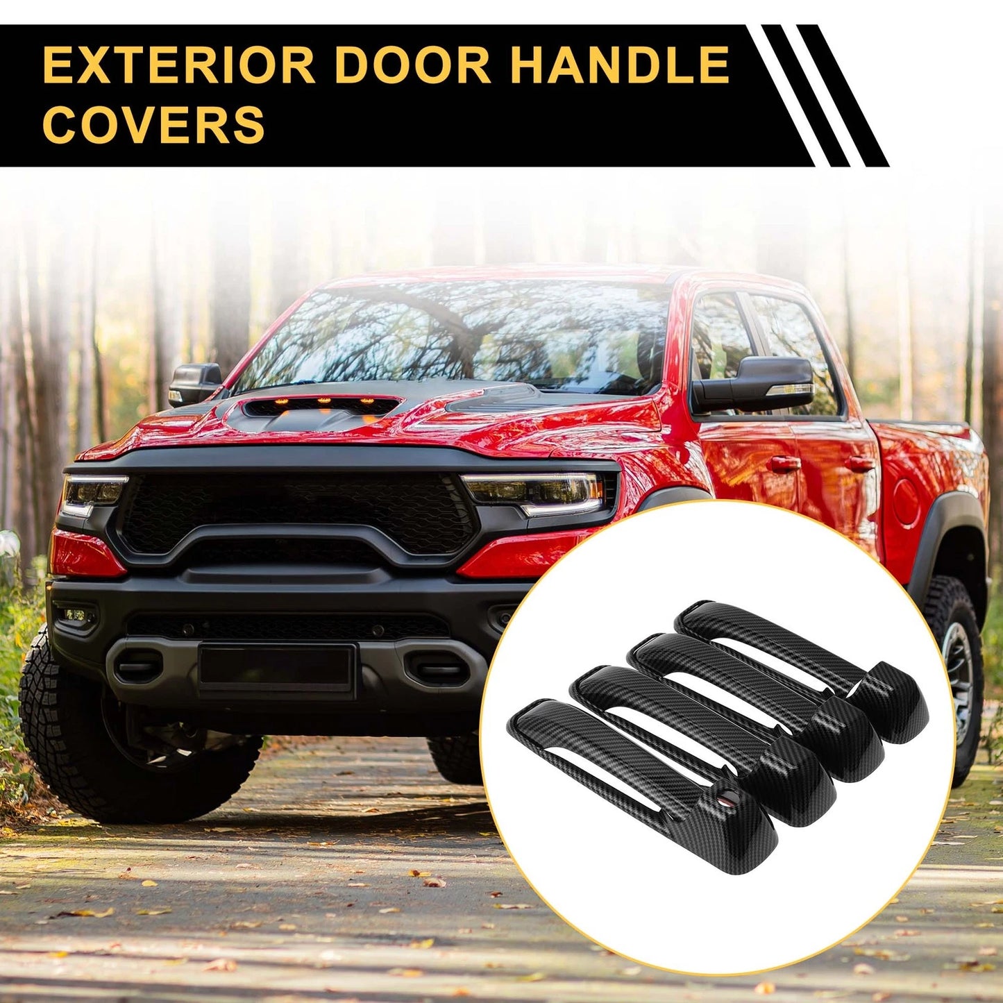 4 x Outside Door Handle Cover for Ram 1500 Carbon Fiber Pattern (2009-2018)