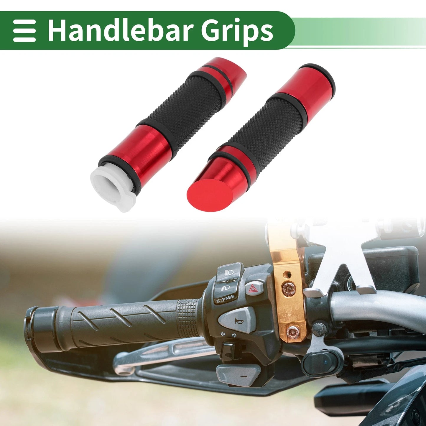 7/8" 22mm Hand Grips Rubber Red for Motorcycle