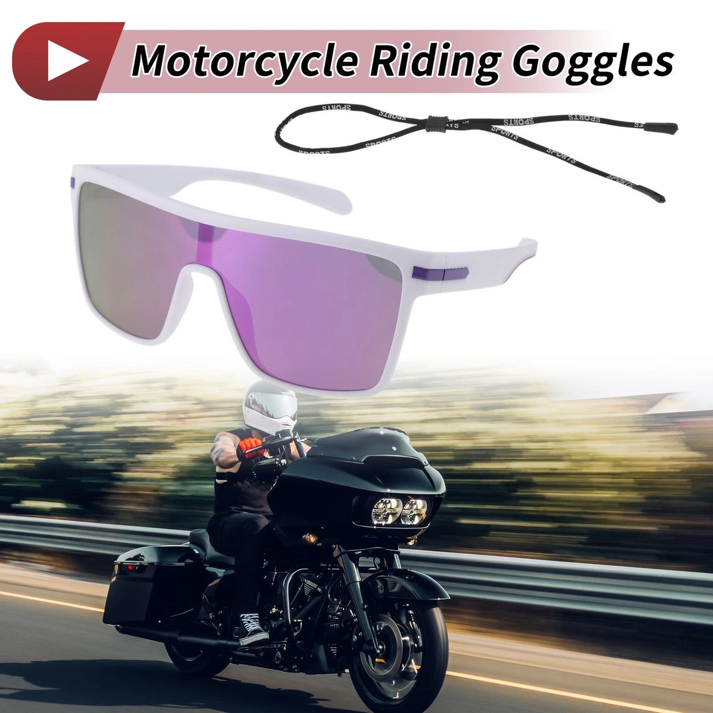 Motorcycle Riding Goggles Purple Lens White Frame Tri-Acetyl Cellulose