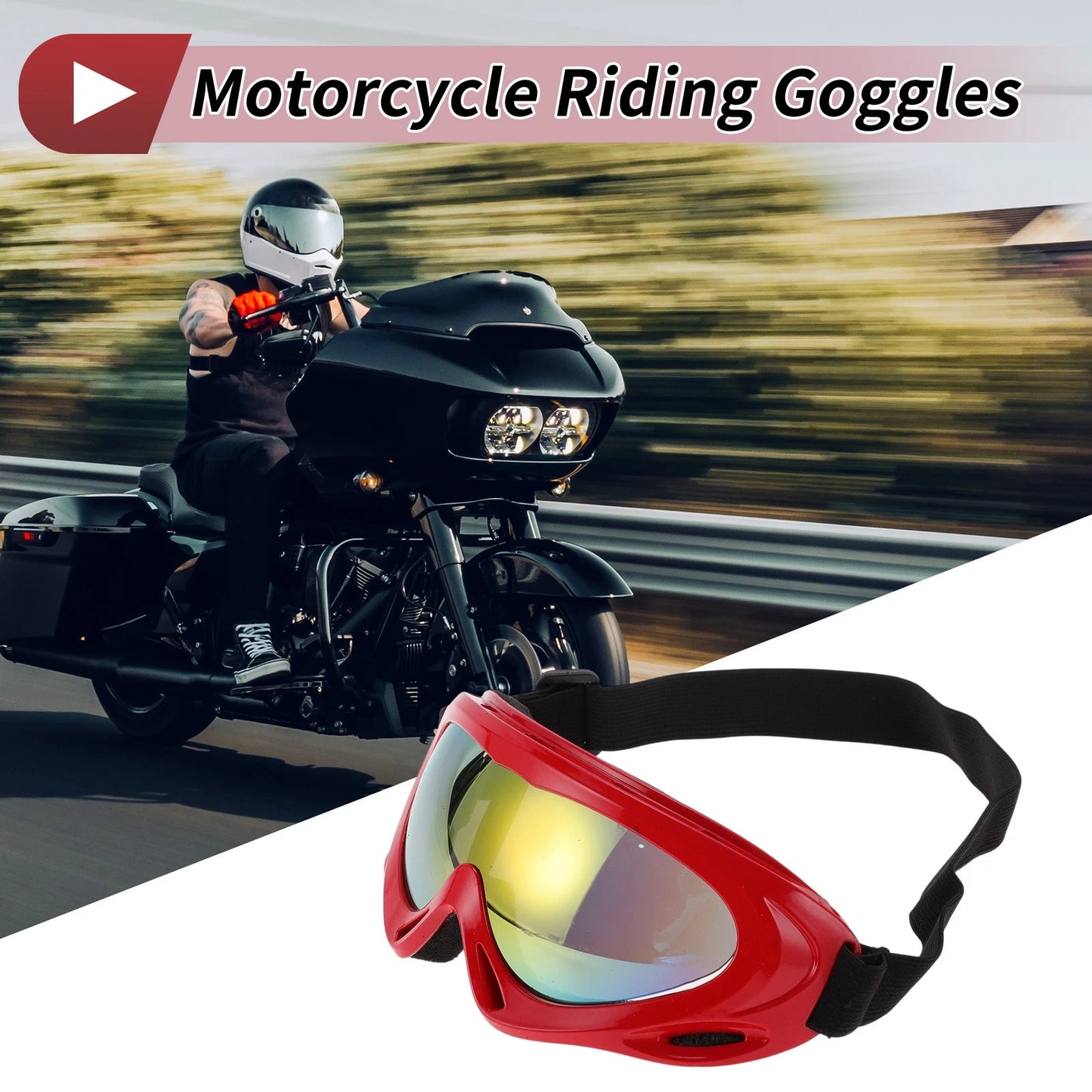 Motorcycle Riding Goggles Yellow Blue Lens Red Frame PC TPU Cycling Sunglasses