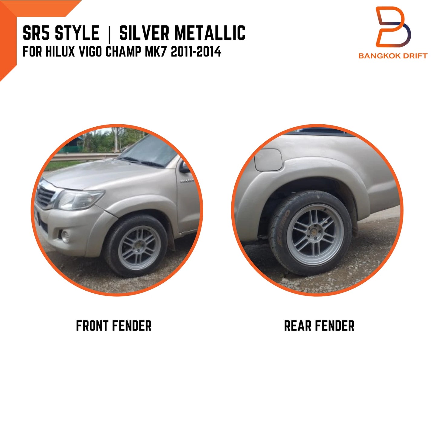 Silver Fender Flare Wheel Arch for Toyota Hilux Ute Vigo Champ (2011-2015)