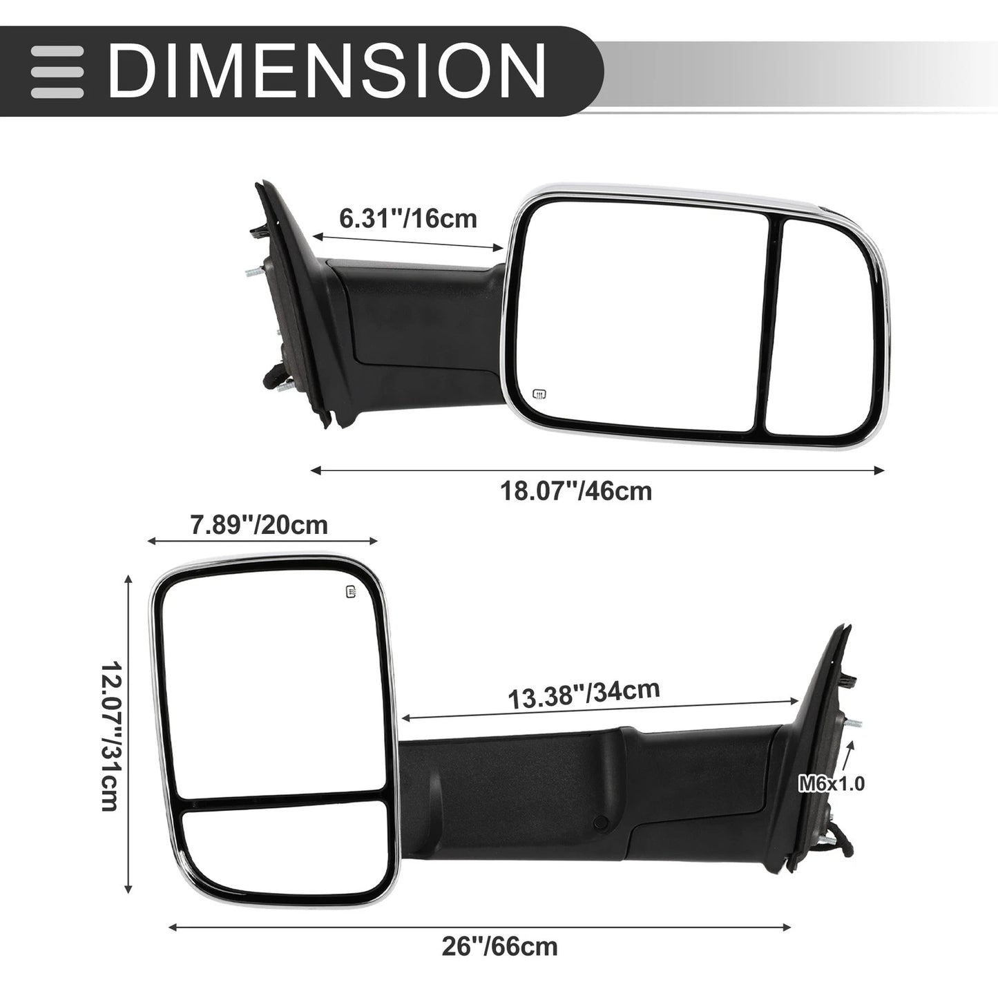 Tow Mirrors for Dodge Ram 1500 with Turn Signal Light Silver Tone