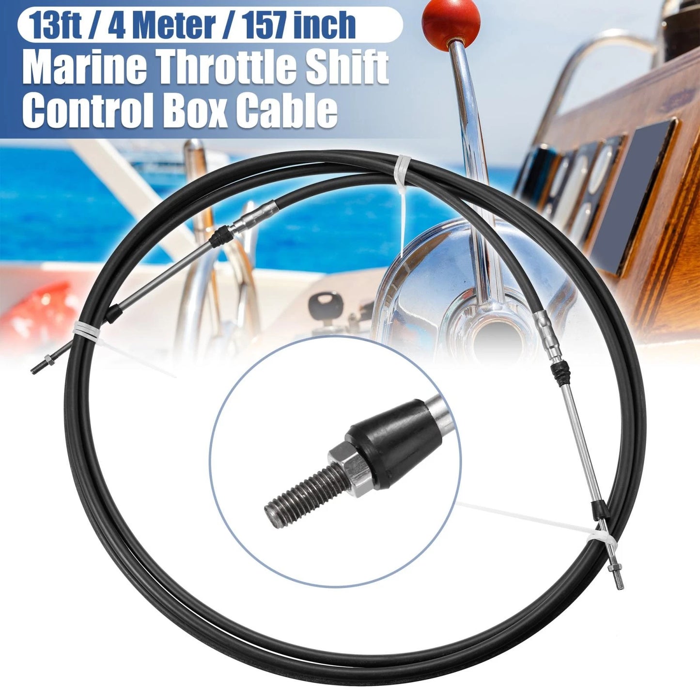 1x 13ft 157Inch Marine Type Shift Remote Control Box Cable for Yamaha Black