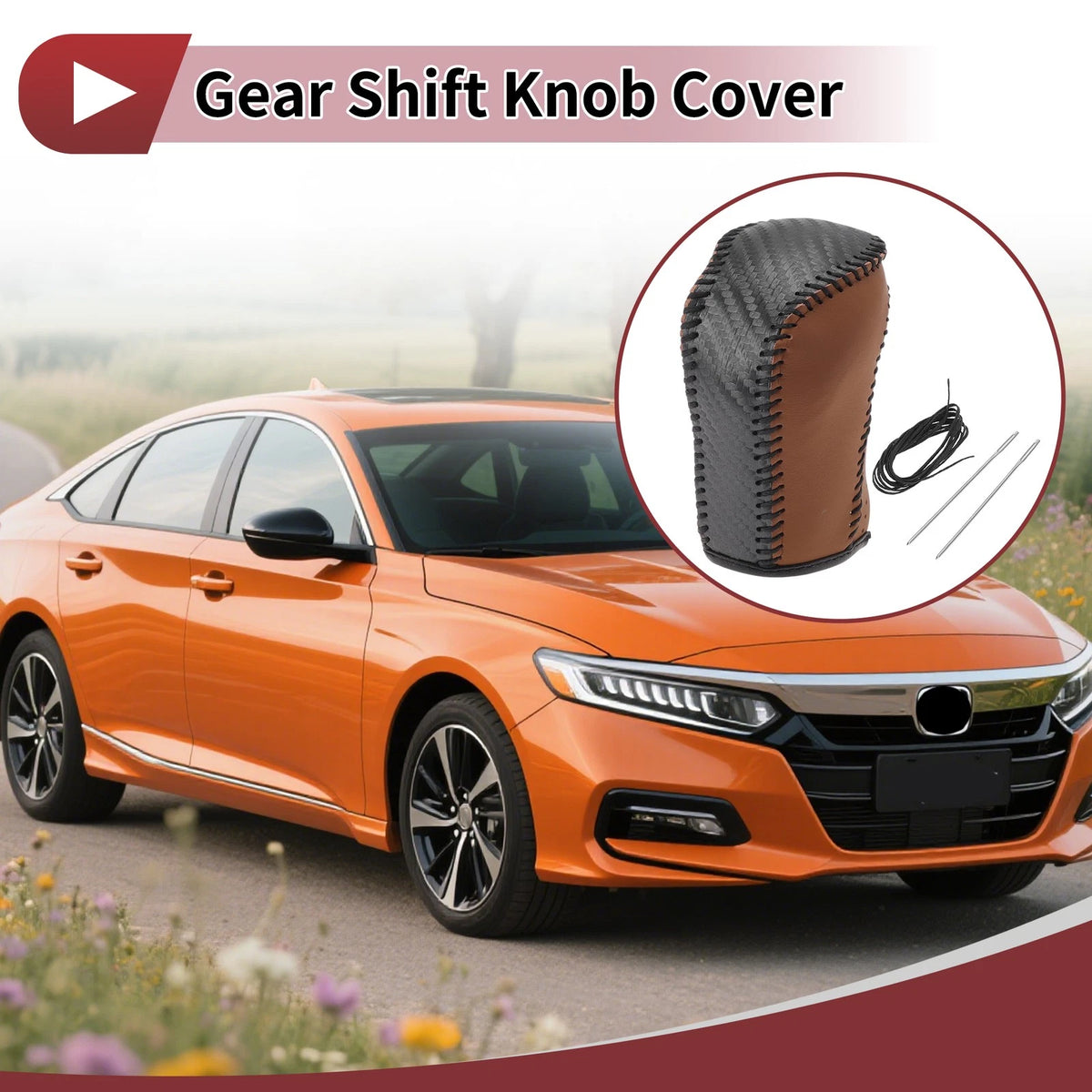 Gear Shift Knob Cover for Honda Inspire 2023 Brown Faux Leather