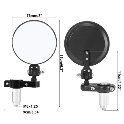 2 x Rearview Mirrors 3" Round Folding Bar End Black for Motorcycle