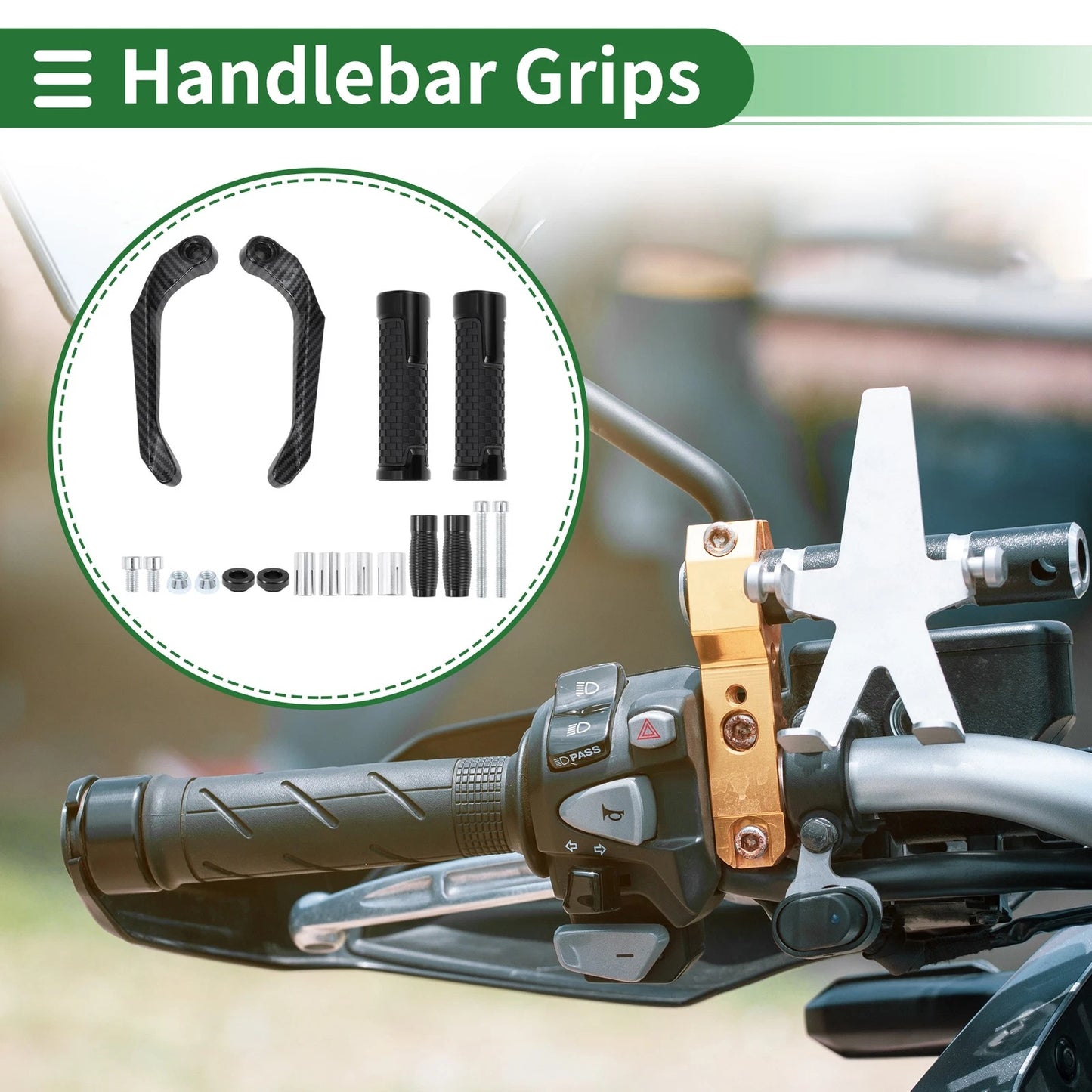 7/8" 22mm Hand Grips Rubber Black Plaid for Motorcycle