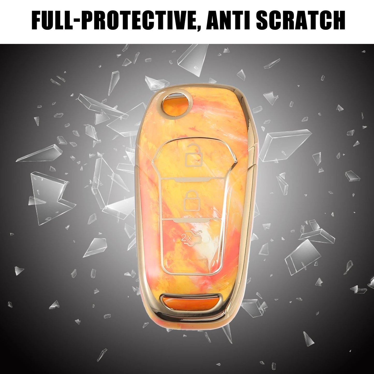 Key Fob Remote Control Cover 3 Button TPU Shell Orange for Ford F150 (2015-2018)