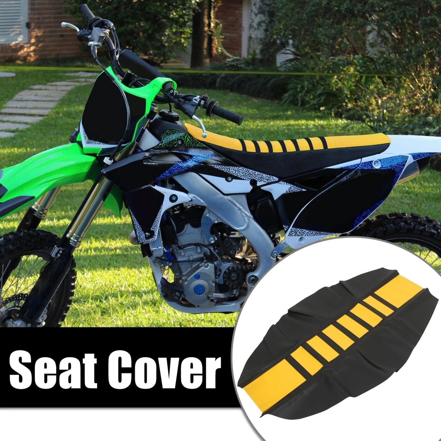 Seat Cover for Universal Motorcycle Dirt Bike Faux Leather Yellow Black