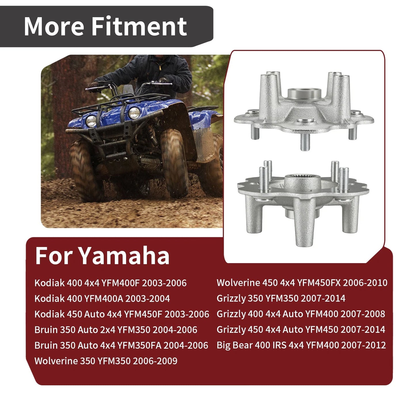 Front Wheel Hub 2-Pack for Yamaha Kodiak 450 YFM450F 2003-2006
