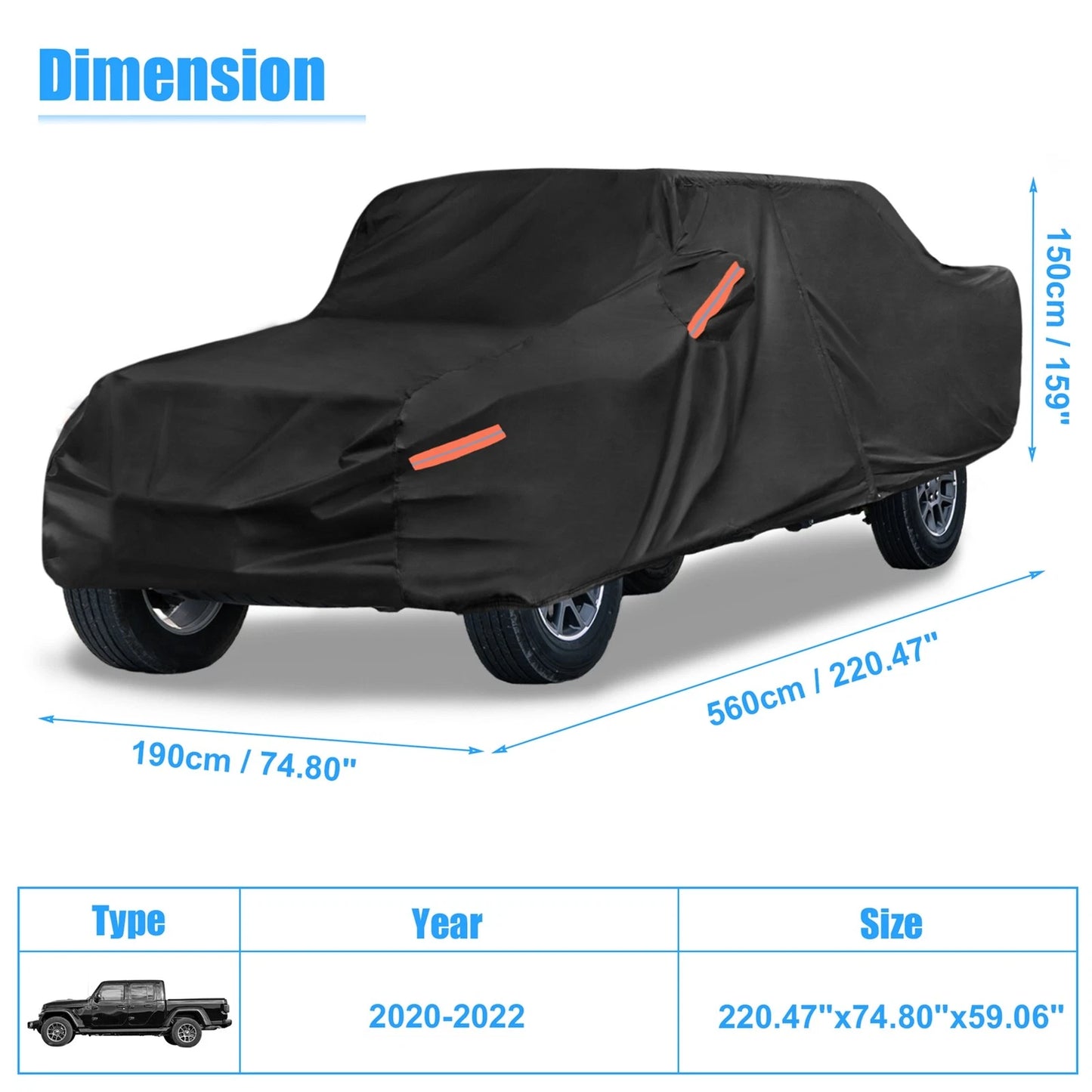 Truck Car Cover for Jeep Gladiator JT 2020-2022 Waterproof Black