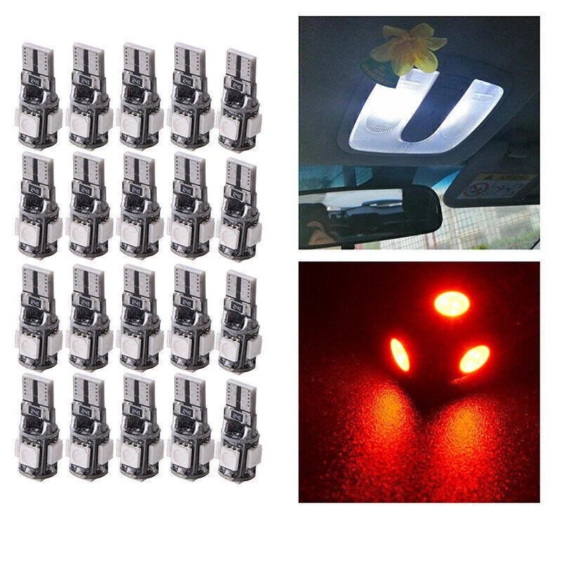 20 x T10 5-SMD 5050 Red LED Light Bulbs for Various Vehicles ( Specified)