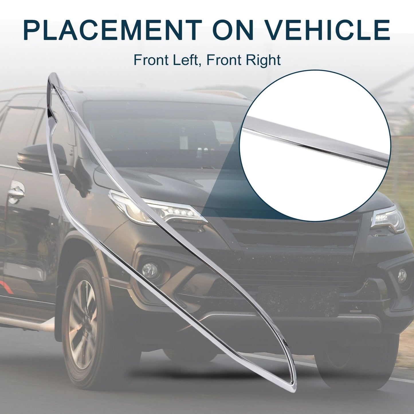 1pair Car Front Headlight Trim Bezel for Toyota Fortuner (2020–2022)