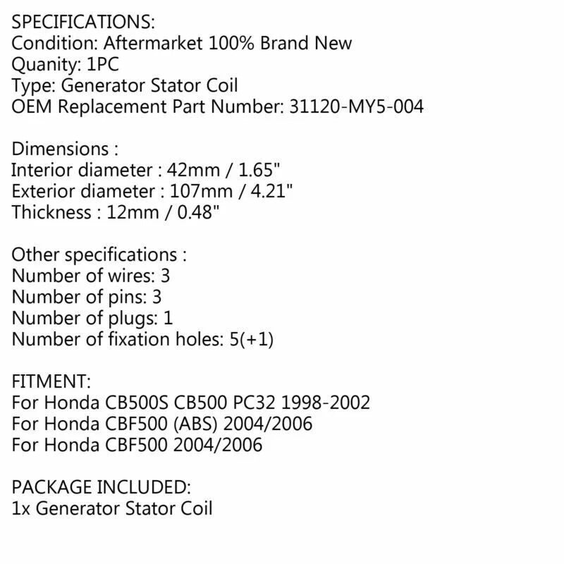 Stator for Honda CB500S CB500 PC32 CBF500 ABS (1998-2006)