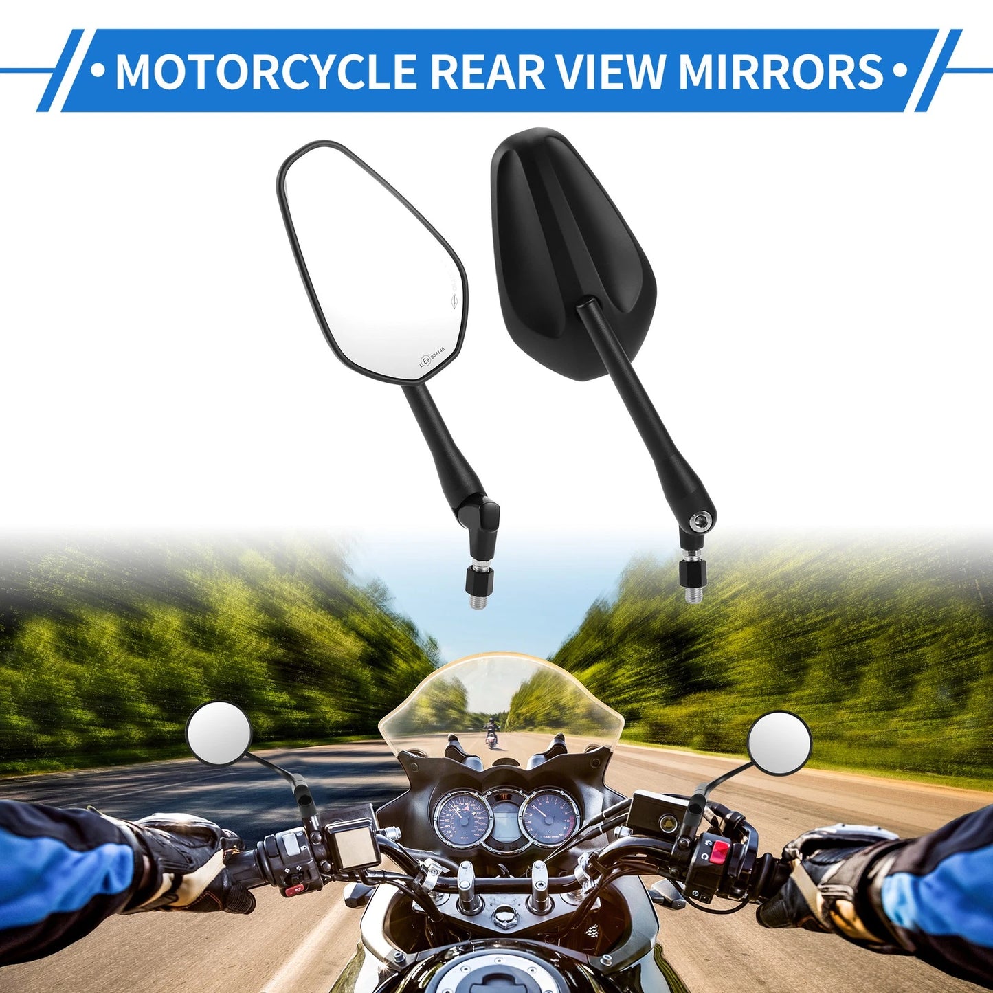 M10 Rear View Mirrors Polygonal Handlebar Black Iron Plastic for Motorcycle