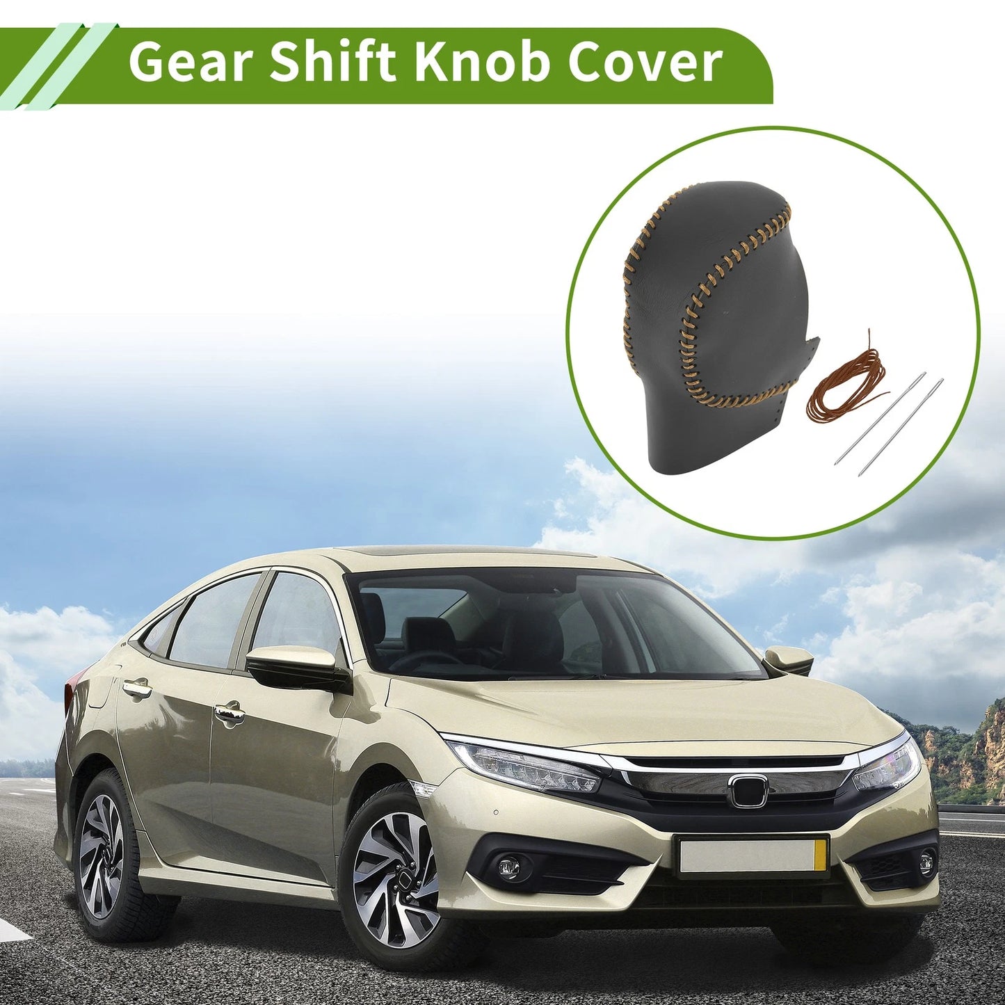 Gear Shift Knob Cover for Honda Civic 2022-2024 Black Brown Faux Leather