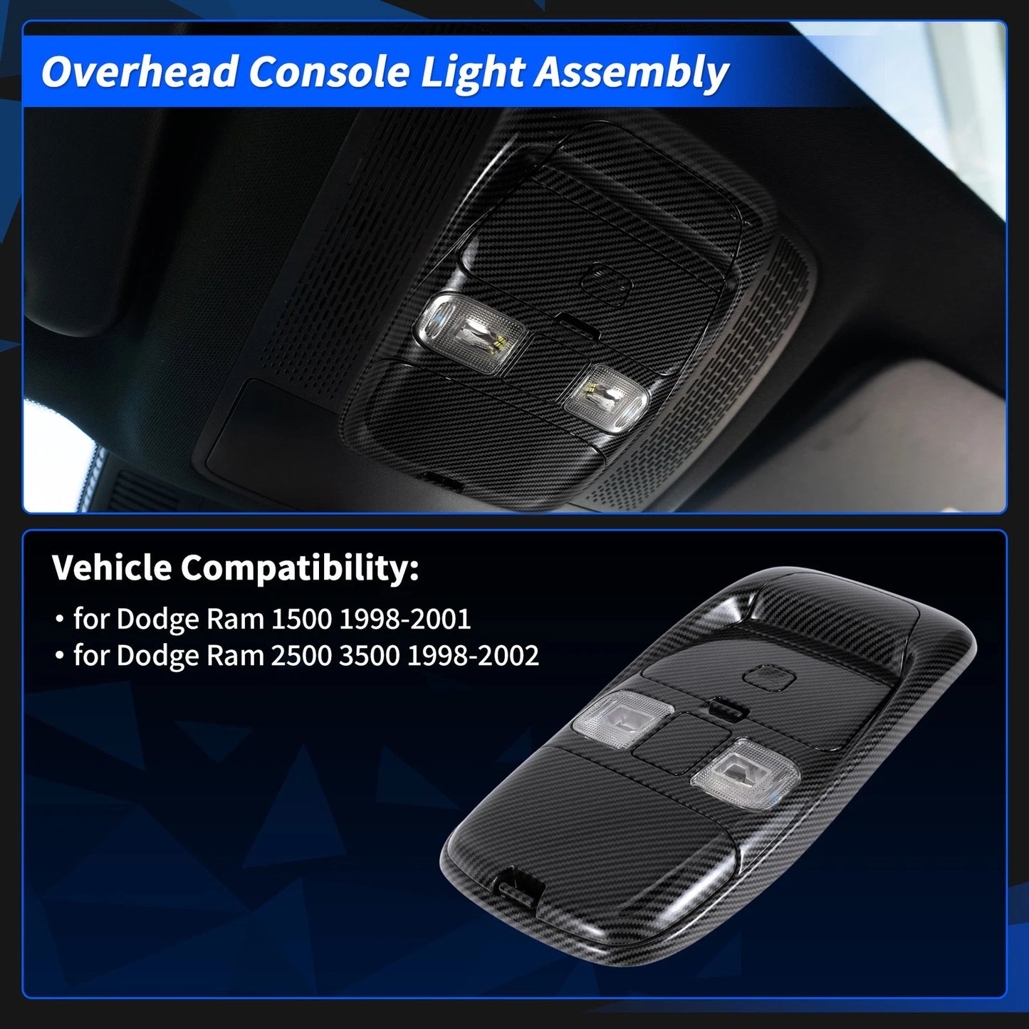 Carbon Fiber Overhead Console Light Assembly for Dodge Ram 1500