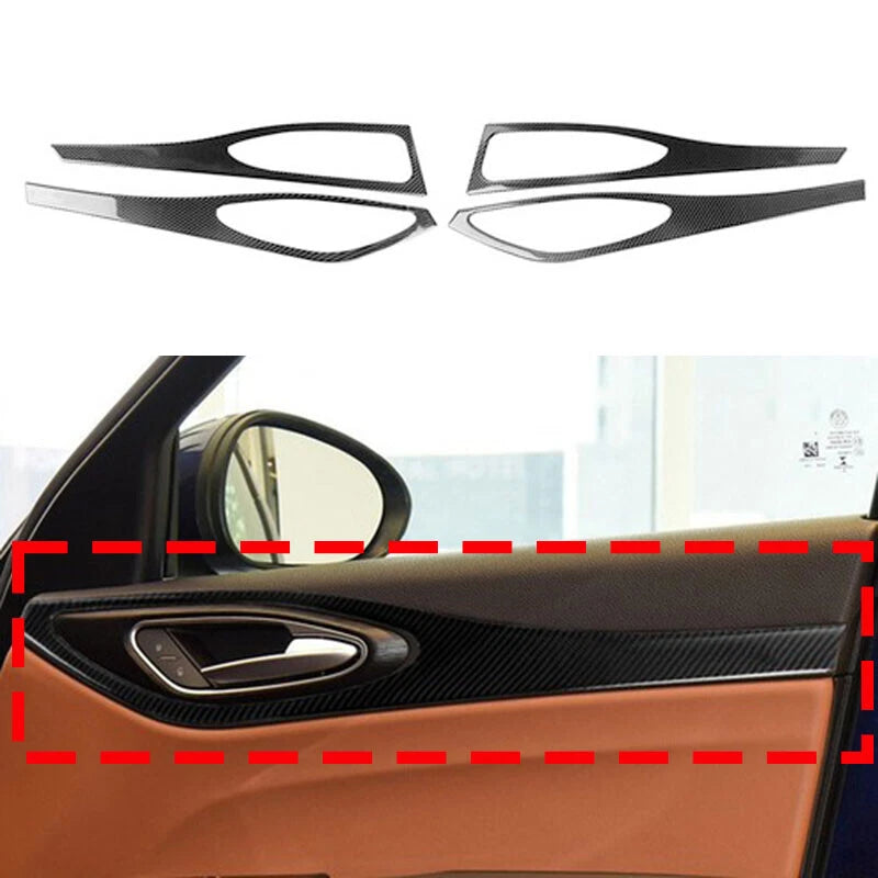 Soft Carbon Fiber Interior Door Handle Panel Trim For Alfa Romeo Giulia 2017-19