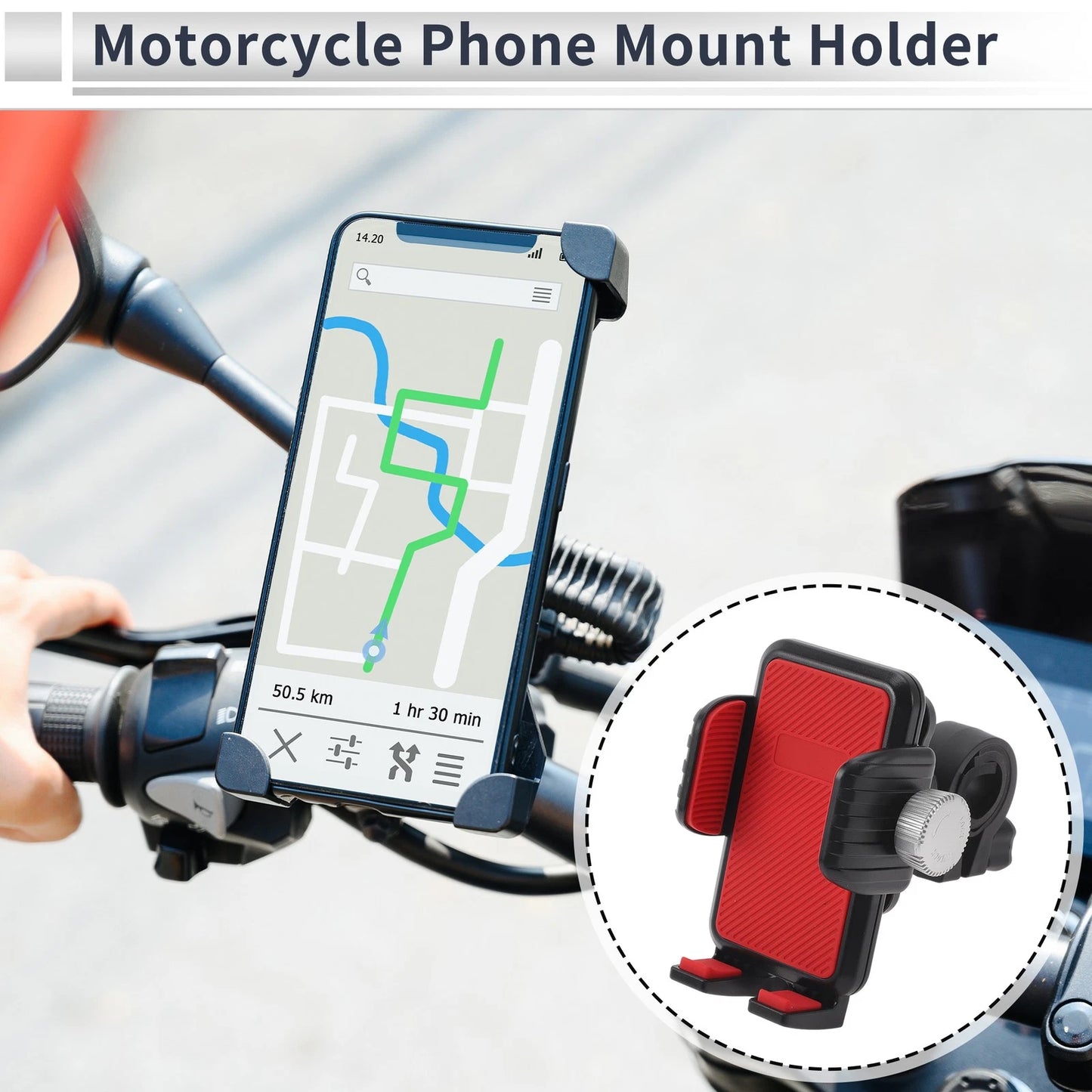 Handlebar Mount Phone Holder 4.7-7.2 Phones PC Red for Motorcycle