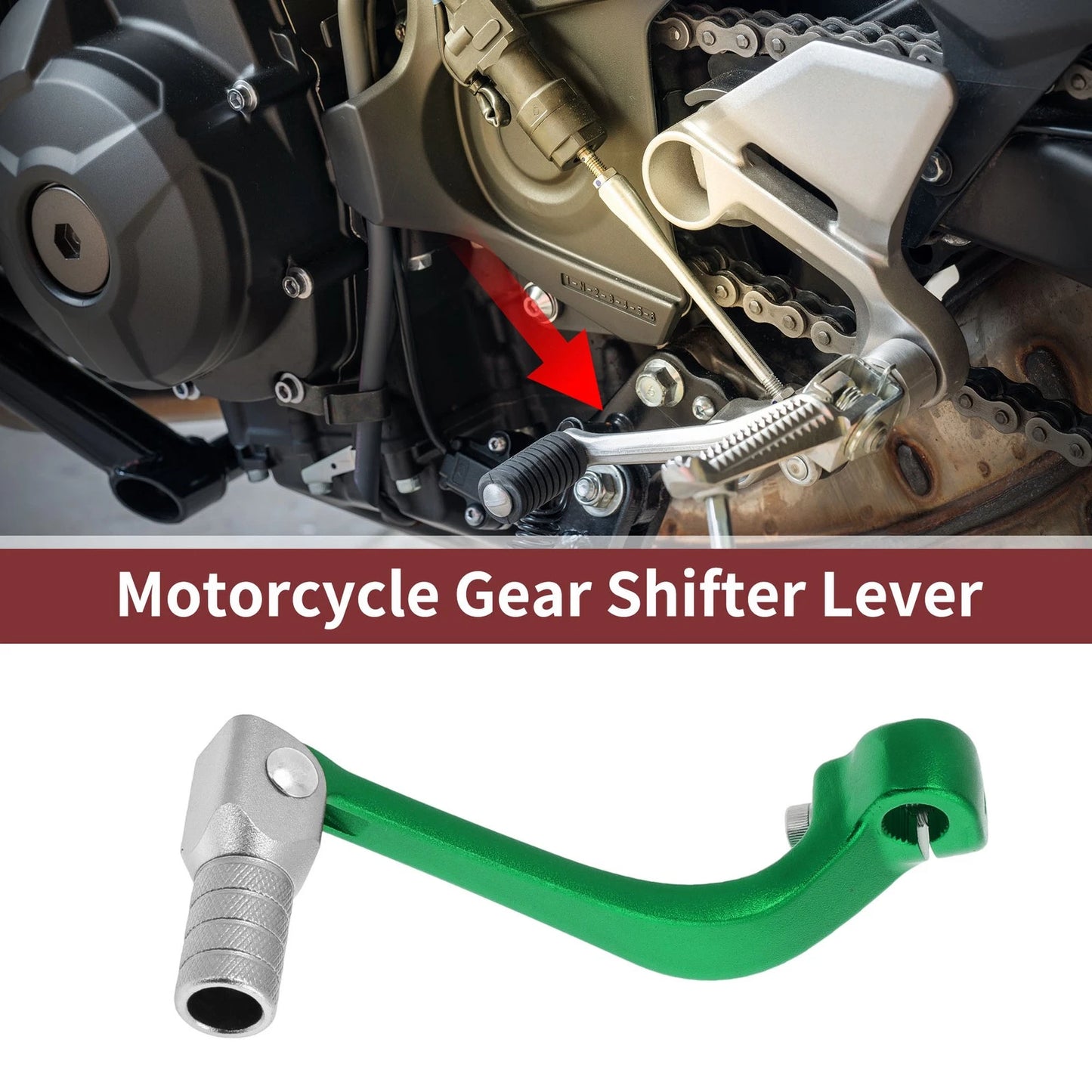 Folding Shifter Lever for Honda CRF110F (2013-2018) - Green Silver Tone