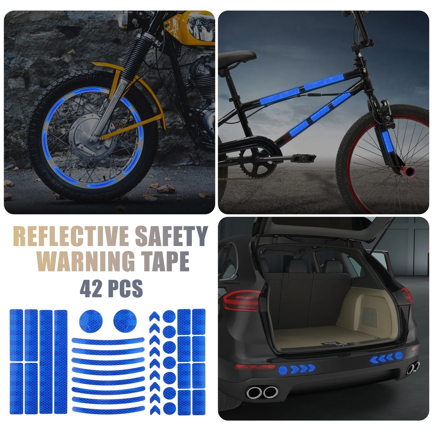 42pcs Reflective Safety Warning Tape Blue for Bike Motorcycles