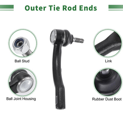 6pcs Front Suspension Kit Outer Tie Rod Ends & Sway Bar Links for Toyota Corolla