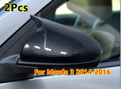 2X Carbon Fiber Side Mirror Horn Cover Cap Trim for Mazda 3 (2014–2016)
