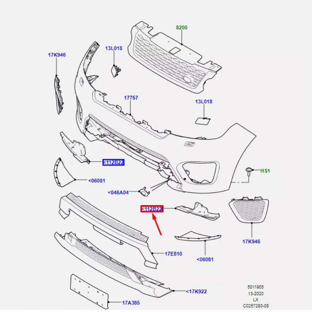 Front Bumper Lower Air Deflector for Land Rover Range Rover Sport 2014-2022