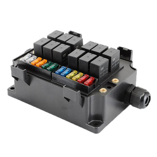 12V 12-Way Fuse Relay Box w/ 5-Pin 40A Relays & Fuses for Car Truck