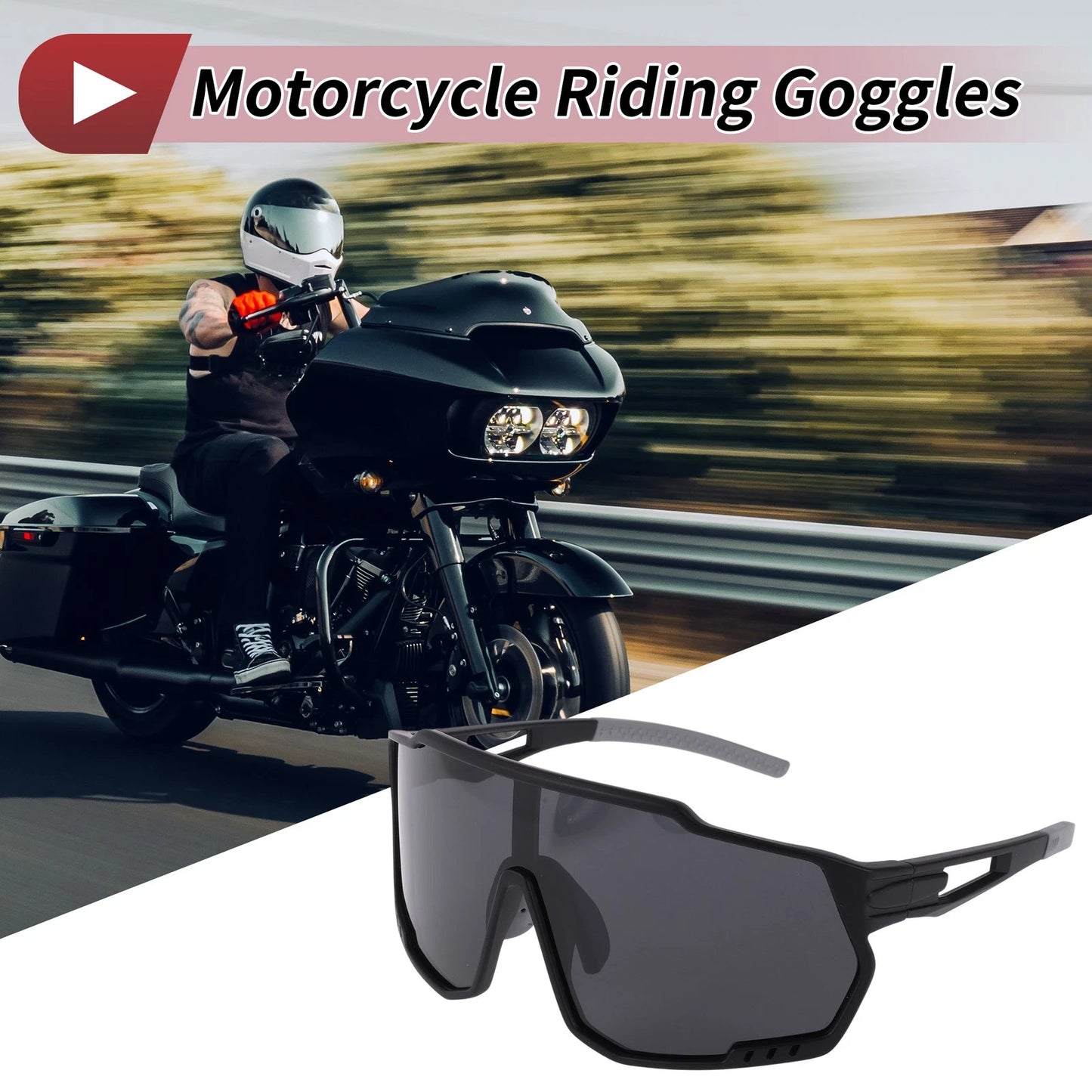 1 x Motorcycle Riding Goggles Black Tri-Acetyl Cellulos PC UV400 for Motorcycle