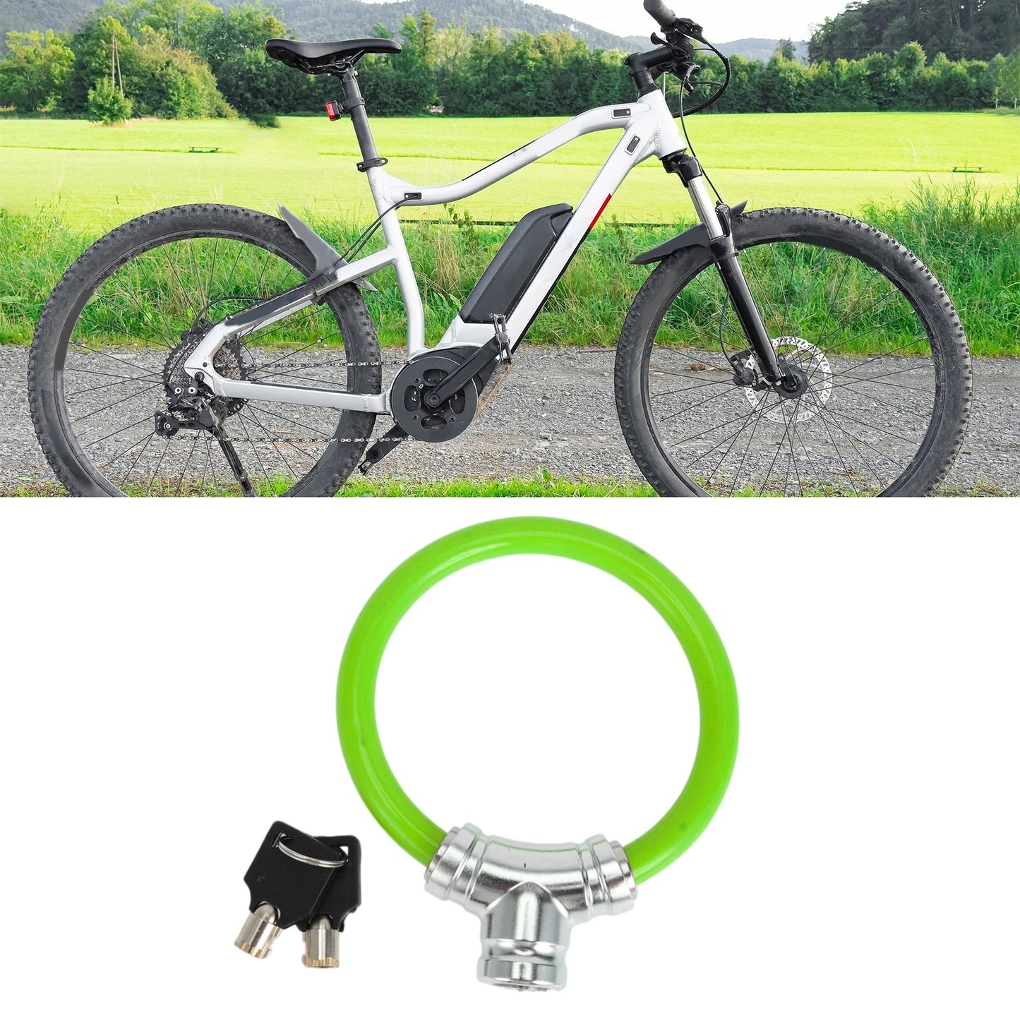 Portable Anti-Theft Cable Lock Mini Ring for Bicycle Green 1 Pc