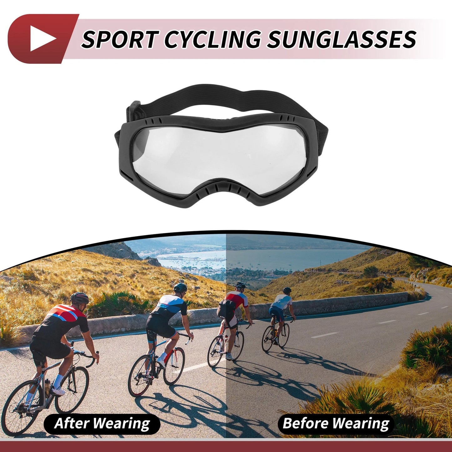 Motorcycle Riding Goggles Clear Lens Black Frame Cycling Sunglasses