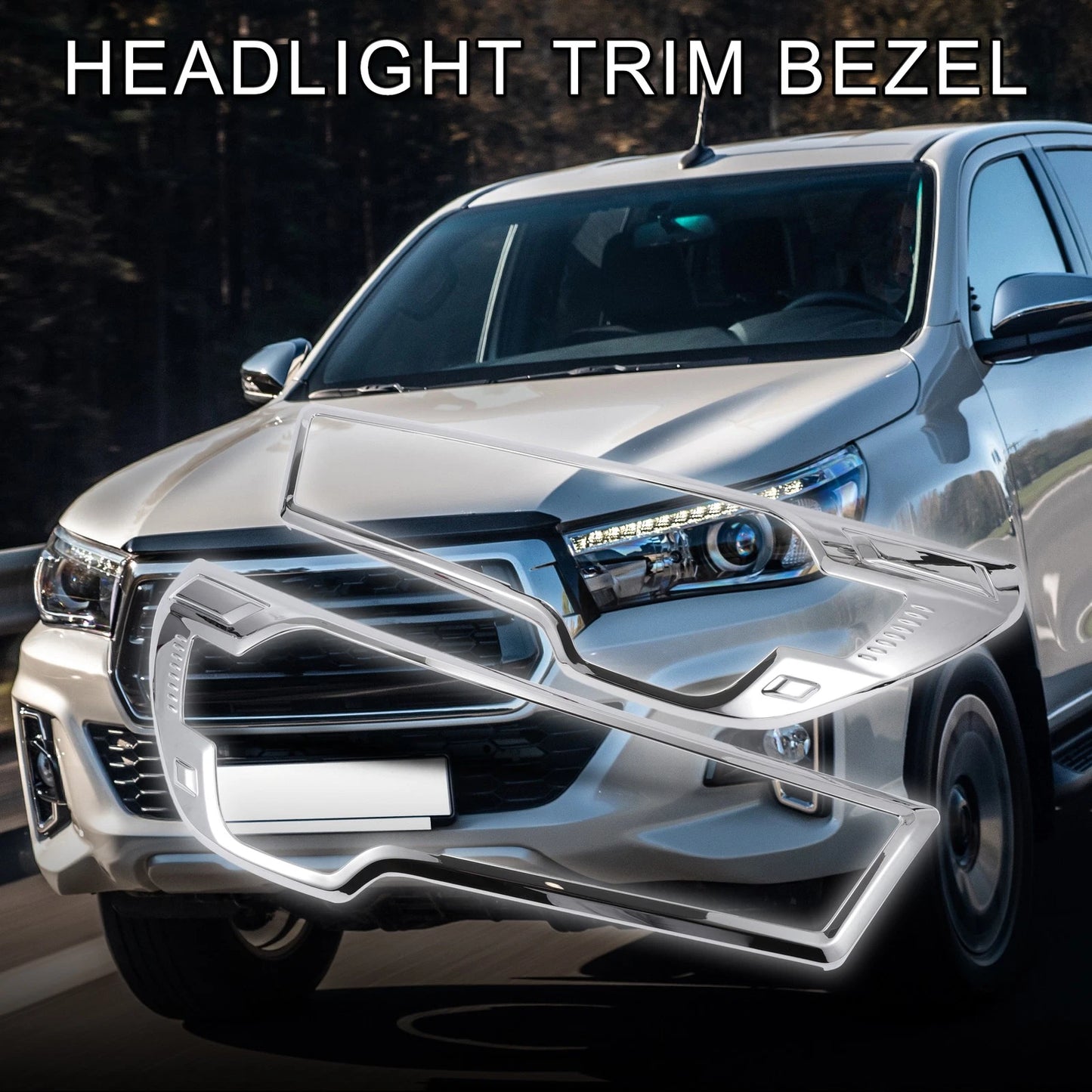Front Headlight Trim Bezel for Toyota HILUX 2020-2021 (2 x Silver Tone)