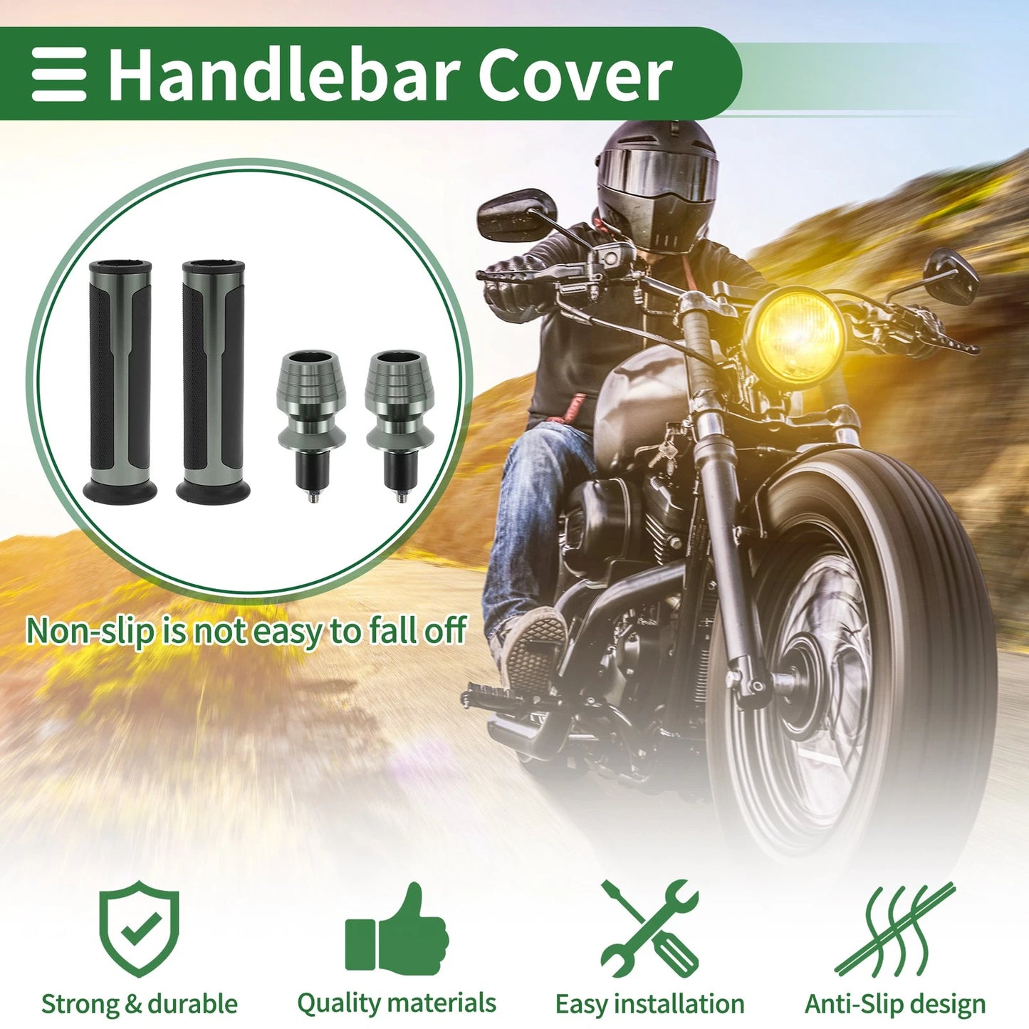 7/8" 22mm Hand Grips Rubber Titanium Tone for Motorcycle