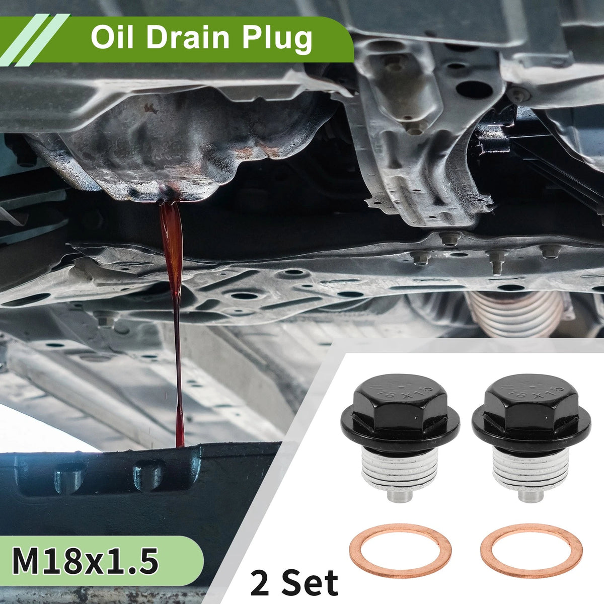 2 x M18x1.5 Copper Oil Drain Plug W/Gasket for Car Motorcycle