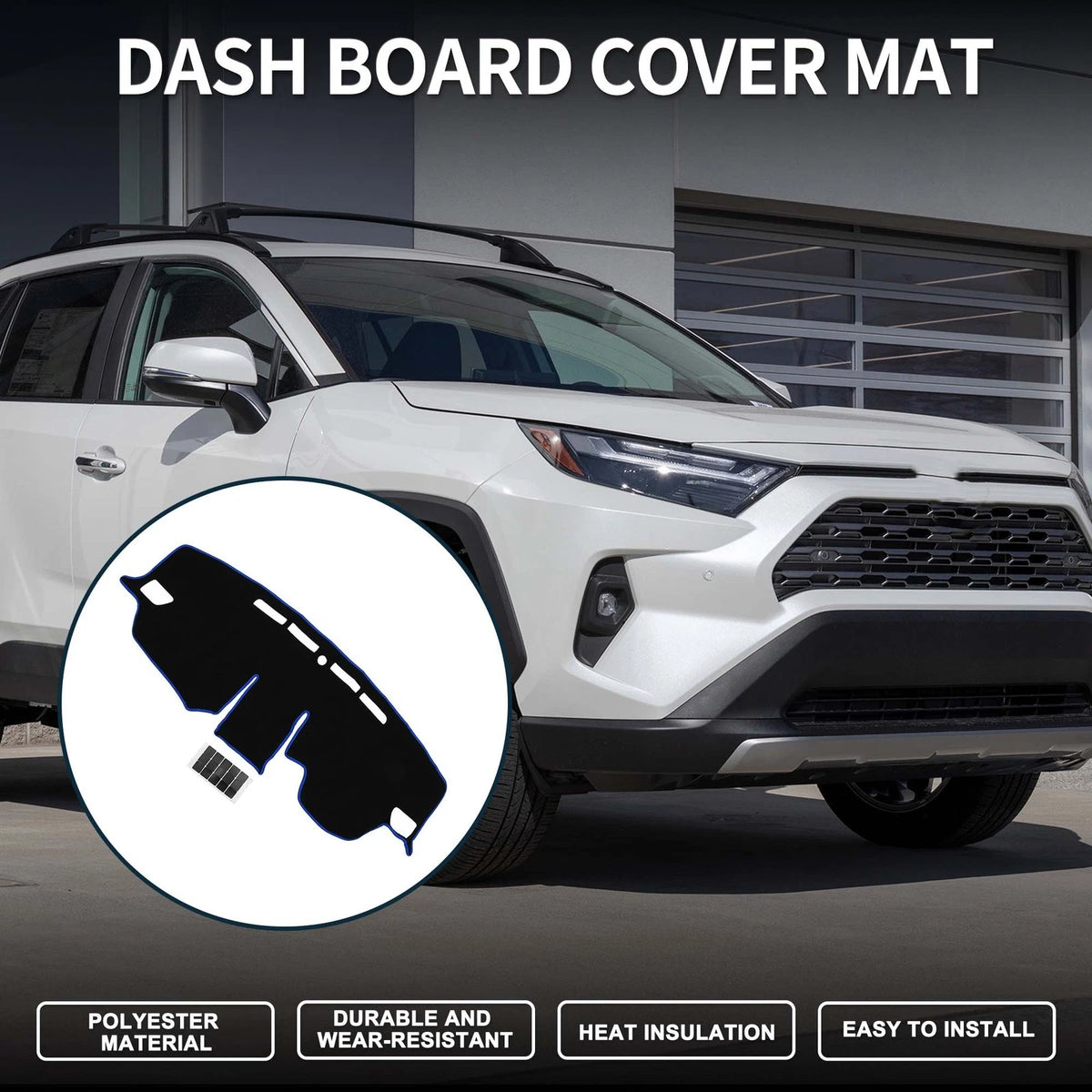 Dashboard Cover Mat for Toyota RAV4 (2019-2024) - Black Blue 1 Set