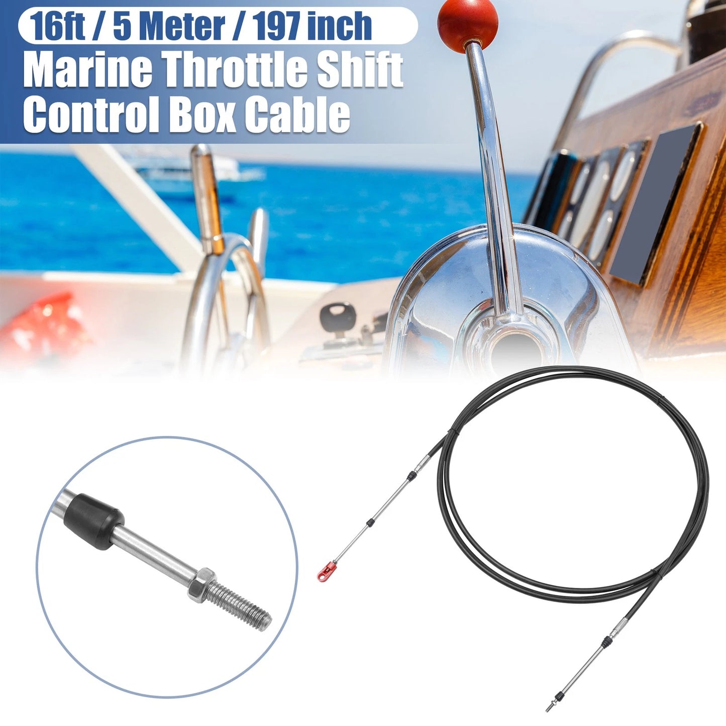 1 x Marine Throttle Shift Control Box Cable with Clevis Black for Mercury