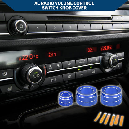 AC Radio Volume Control Switch Knob Cover Ring for BMW F10 (2011 - 2016) Blue 3 Pcs